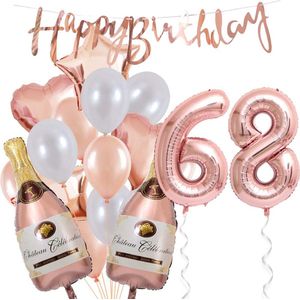 68 Jaar Verjaardag Cijferballon 68 - Feestpakket Snoes Ballonnen Pop The Bottles - Rose White Versiering