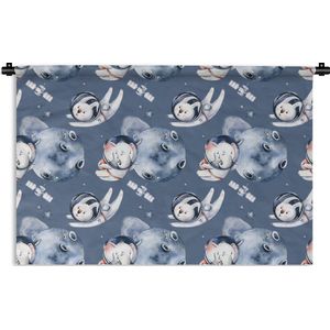 Wandkleed - Wanddoek - Olifant - Konijn - Patronen - Ruimte - Jongens - Meisjes - Kids - 120x80 cm - Wandtapijt