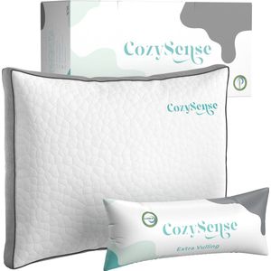 CozySense® Hoofdkussen - Traagschuim Hoofdkussen - Hoofdkussen Nekklachten - Slaapkussen - 100 dagen proefslapen- Versnipperd Traagschuim - Verkoelende Technologie - Vulbaar - Inclusief Extra 250g Schuim - Perfect voor Zij, Buik en Rug Slapers