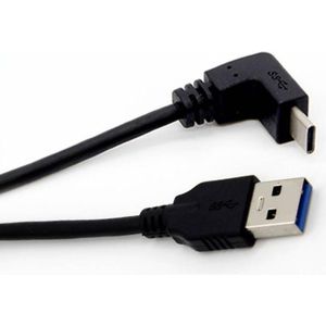 USB-C haaks (boven/beneden) naar USB-A kabel - USB3.0 - tot 0,9A / zwart - 1 meter