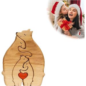 Familiepuzzel beren van hout, gepersonaliseerde houten kunstpuzzel van de berenfamilie, houten beer-sculpturen desktop ornament home tafeldecoratie, cadeau voor familie (4 beren)