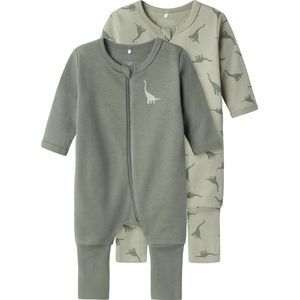 NAME IT NBMNIGHTSUIT 2P ZIP FF GREEN DINO NOOS Jongens Pyjama - Maat 86