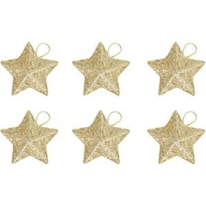 FSW-Products - Gouden Kersthangers - 6 Stuks - Glitter - Kerstdecoratie - Kerstboomdecoratie - Kerstbal