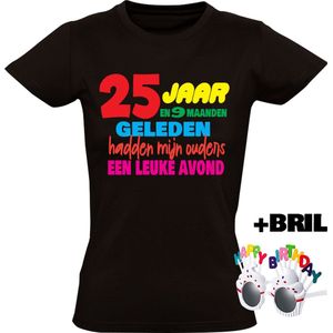 25 jaar Dames T-shirt + Happy birthday bril - verjaardag - jarig - feest - 25e verjaardag - grappig