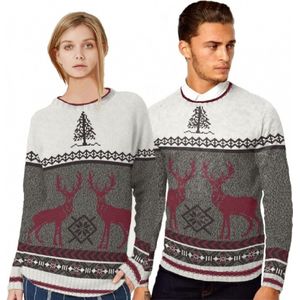 Christmas Jumpers Kersttrui - nordic rendieren print - acryl - wit/grijs - volwassenen - foute kersttruien S