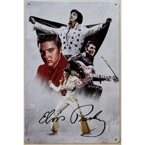 Elvis Presley collage wit Reclamebord van metaal METALEN-WANDBORD - MUURPLAAT - VINTAGE - RETRO - HORECA- BORD-WANDDECORATIE -TEKSTBORD - DECORATIEBORD - RECLAMEPLAAT - WANDPLAAT - NOSTALGIE -CAFE- BAR -MANCAVE- KROEG- MAN CAVE
