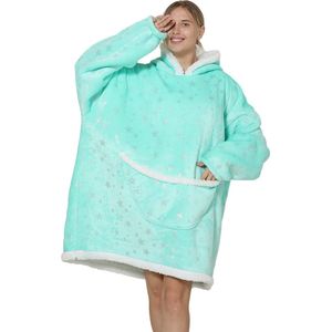 Oversized Deken Hoodie - Fleece Draagbare Deken voor Unisex Volwassen Vrouwen Mannen, Pluizige Giant Comfortabele Hooded Sweatshirt, Ster-groen, One size