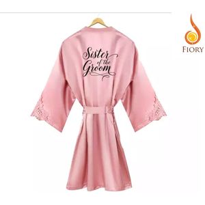 Fiory Kimono Sister of the Groom | Badjas Zus Bruidegom| Kimono Sister Groom| Kimono Opdruk| Vrijgezellenfeest |Trouwen| Roze | L/XL