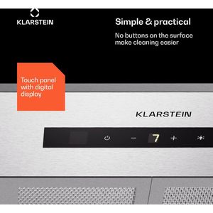 Klarstein PaoLitero 72 Afzuigkap - Inbouw - 72 Cm breed - Vermogen: 520 M³/H - Touch bediening - Energielabel A++ - Roestvrij staal