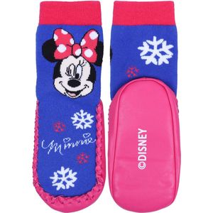 Blauw-roze, warme meisjessokken met antislip Minnie Mouse Disney