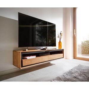 Tv-meubel Stonegrace acacia natuur 145 cm 1 plank 2 laden steenfineer zwevend lowboard