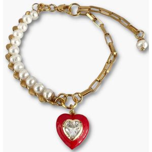 Zatthu Jewelry - N23SS570 - Juul zirkonia hart armband rood met parels