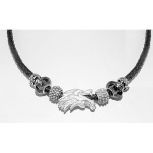 Hetty'S - Zwart leren collier - Zilveren Draak - Beads - 925 zilver slot