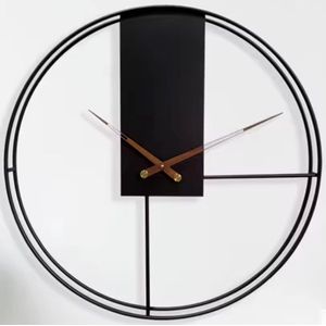 HSXL - 60cm Grote Stille Wandklok Landelijk en Industrieel uit Zwart Metaal met Houten Wijzers - Groot - 60 cm - Metalen Industriële Klok - Modern Minimalistisch Design