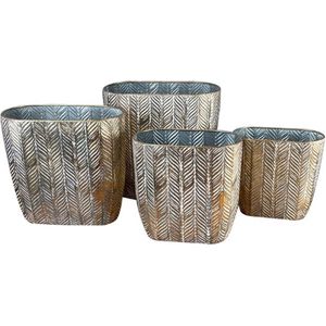 DKNC - Plantenbakken ovaal metaal met plastic - 36.5x19x36cm - Set van 4 - Wit