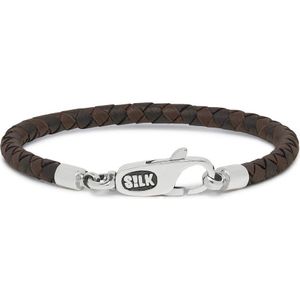 SILK Jewellery - Zilveren Armband - Roots - 830BBR.20 - bruin/zwart leer - Maat 20