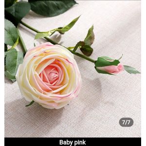 Real Touch Baby Pink Double Headed Rose - 2 Knoppen - Roze - Kunstbloemen - Kunst Rozen - Kunst Boeket - Roos - 75 CM - Zijden Bloemen - Latex Bloem - Bruiloft - Wedding