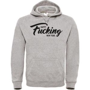 Kerst hoodie grijs XL - Happy fucking new year - zwart - soBAD. | Kleding | Hoodie unisex | Hoodie mannen | Hoodie dames | Kerst | Oud&nieuw | Nieuwjaar | glitter