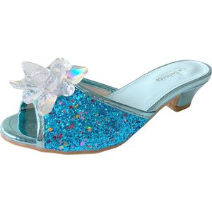 Verkleed slipper schoenen blauw glitter met hakje maat 30 - binnenmaat 19,5 cm - Prinsessen schoentjes - hakken schoen - kinderen -