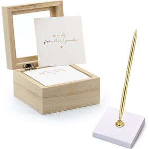 Gastenboek/huwelijksadvies box met luxe pen in houder - Bruiloft - wit/goud - 10 x 6 cm