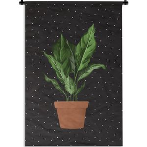 Wandkleed PlantenKerst illustraties - Illustratie van een plant met weelderige bladeren op een zwarte achtergrond met witte stippen Wandkleed katoen 60x90 cm - Wandtapijt met foto