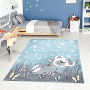 Flycarpets Playful Pals Kids Kinderkamer Beertje Vloerkleed - Blauw - 80x150 cm