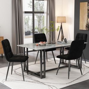 Sweiko Eetkamerstoel (4 pcs), zwart, 4-set gestoffeerde stoel ontwerp stoel met rugleuning, zitting in fluwelen metalen frame