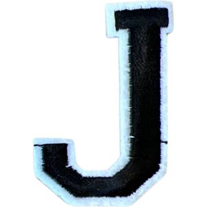 Alfabet Strijk Letter Embleem Patches Zwart Wit Dun Randje Letter J / 4 cm / 5 cm