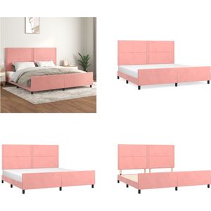 vidaXL Bedframe met hoofdeinde fluweel roze 200x200 cm - Bedframe Met Hoofdeinde - Bedframes Met Hoofdeindes - Bed - Slaapmeubel