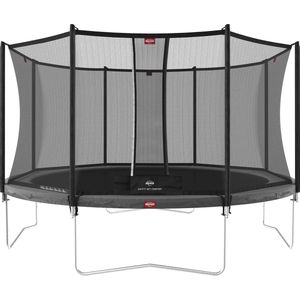 BERG Trampoline Favorit met Veiligheidsnet - Safetynet Comfort - 430 cm - Grijs - Voordeel Pakket - Met Ladder en Afdekhoes Grijs