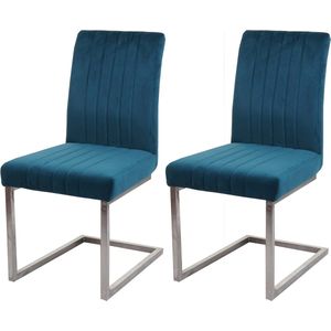 Set van 2 sledestoelen MCW-L14, bezoekersstoel conferentiestoel, fluweel geborsteld roestvrij staal ~ turquoise-blauw