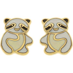 Behave Oorbellen oorstekers panda goud kleur met wit en creme emaille 1cm