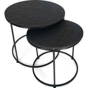 Fitz Living Salontafel set - Ronde bijzettafels - Bijzettafels - 2 Stuks - Zwart