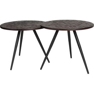 Feliz Lifestyle Webster Bijzettafel Rond Teak Hout Bruin - Set van 2