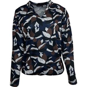 Pink Lady dames blouse - shirt dames - v-hals - opstaande kraag - M215 - navy print - maat M