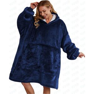 Cuddle Hoodie - Plaid met mouwen - Fleece plaid - Cadeau voor man - Valentijn - Valentijns cado voor hem - Valentijns cadeau voor hem - Snuggie - Hoodie deken - Hoodie - Kpgo - Donker Blauw