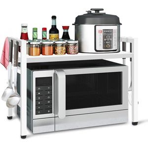 Uittrekbaar opbergrek keuken - Multifunctioneel opbergkast van metaal met 6 haken - Belasting 25 kg - Wit - 36-60 x 36 x 44 cm Opbergrek