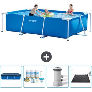 Intex Rechthoekig Frame Zwembad - 300 x 200 x 75 cm - Blauw - Inclusief Afdekzeil - Onderhoudspakket - Zwembadfilterpomp - Solar Mat