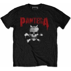 Pantera - Horned Skull Stencil Heren T-shirt - met rug print - S - Zwart