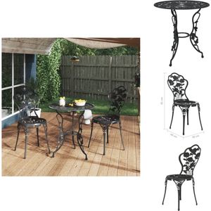 vidaXL Bistroset - Terrasset - Zwart - Gietaluminium - Gietijzer - 59 x 59 x 67 cm - Set van 1 tafel en 2 stoelen - Tuinset