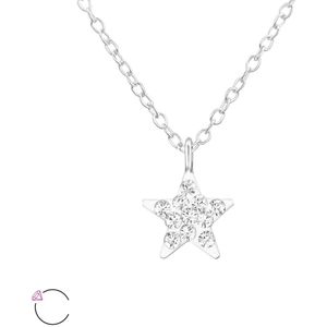 Joy|S - Zilveren ster hanger 8 x 9 mm met ketting 39 cm - Swarovski kristal - voor kinderen