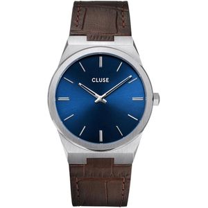 CLUSE Vigoureux Zilverkleurig/Blauw horloge  - Bruin