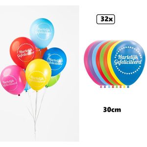32x Ballonnen Hartelijk Gefeliciteerd 30cm assortie kleuren - Verjaardag thema feest party fun festival