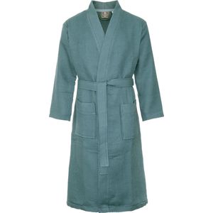 Sauna badjas petrol S - unisex badjas - biologisch katoen - wafel badjas katoen
