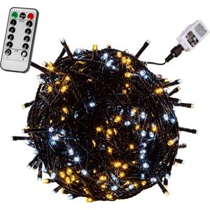 VOLTRONIC LED Verlichting - 100 LEDs - Met Afstandsbediening - Kerstverlichting - Tuinverlichting - Binnen en Buiten - 10 m - Groene Kabel - Warm en Koud Wit