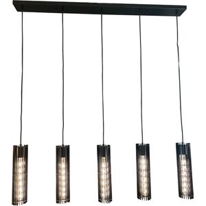 hanglamp Lamel - 5 lichts - zwart metaal - 120cm lang - 180cm hoog max