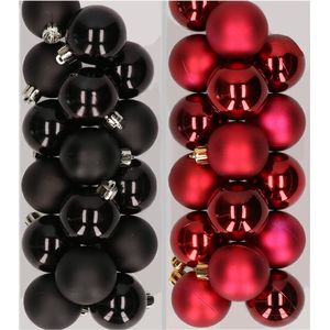 32x stuks kunststof kerstballen mix van zwart en donkerrood 4 cm - Kerstversiering