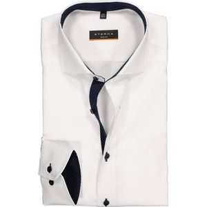 ETERNA slim fit overhemd - fijn Oxford heren overhemd - wit (blauw gestipt contrast) - Strijkvrij - Boordmaat: 45