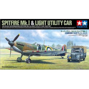 1:48 Tamiya 25211 Supermarine Spitfire Mk.I & Light Utility Car 10HP Set Plastic Modelbouwpakket