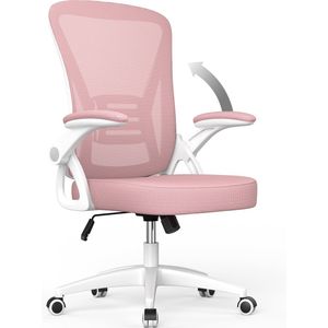 Bureaustoel - BIGZZIA Ergonomische Stoel - Fauteuil met 90° opklapbare armleuning - Lendensteun - In hoogte verstelbaar Roze